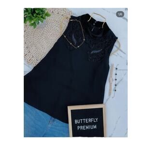 ZARA BASIC Small Black Blouse Sleeveless beaded Lace Embroidery​